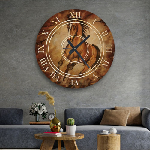ساعة حائط دائرية بتصميم رخامي - 50x50 سم - بني - hs-cnc-52