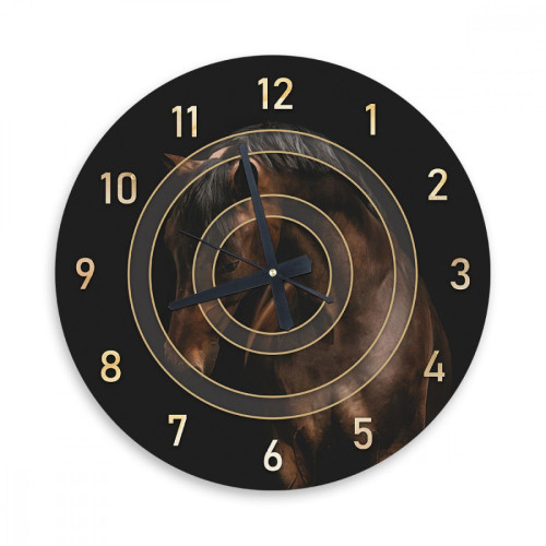 ساعة حائط دائرية بتصميم رخامي - 50x50 سم - أسود - hs-cnc-53