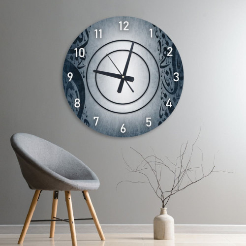 ساعة حائط دائرية بتصميم رخامي - 50x50 سم - أزرق داكن - hs-cnc-55