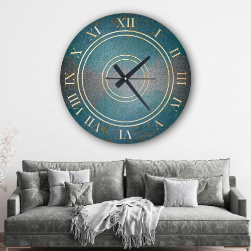 ساعة حائط دائرية بتصميم رخامي - 50x50 سم - أزرق داكن - hs-cnc-59