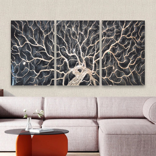 لوحة حائط شجرة الليل ثلاث ثطع - خشب ام دي اف - 120x60 سم - lp3-542