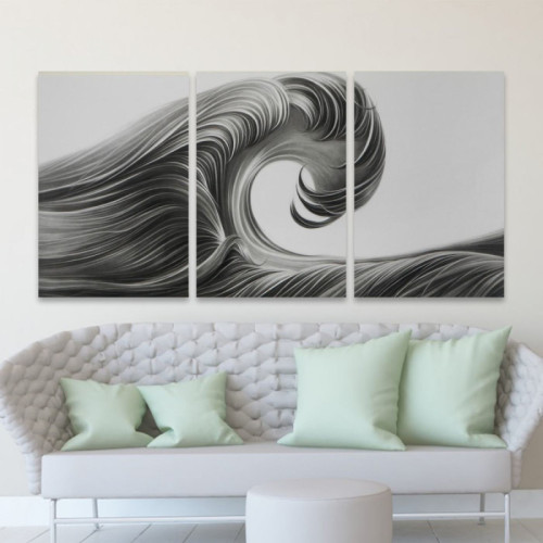 لوحة حائط الموجة المظلمة ثلاث ثطع - خشب ام دي اف - 120x60 سم - lp3-544