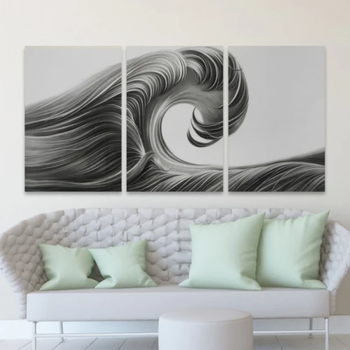 لوحة حائط الموجة المظلمة ثلاث ثطع - خشب ام دي اف - 120x60 سم - lp3-544