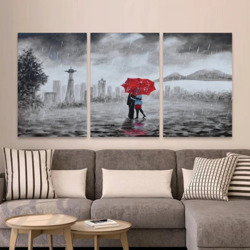 لوحة حائط تحت المطر ثلاث ثطع - خشب ام دي اف - 120x60 سم - lp3-545