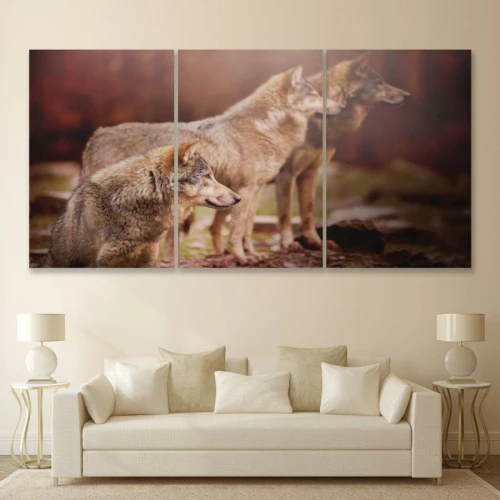 لوحة حائط ثلاث ذئاب - خشب ام دي اف - 120x60 سم - PH 32