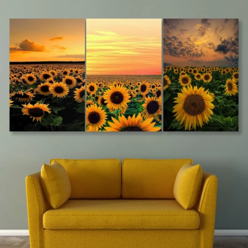 لوحة حائط أزهار وغروب - خشب ام دي اف - 120x60 سم - PH 64