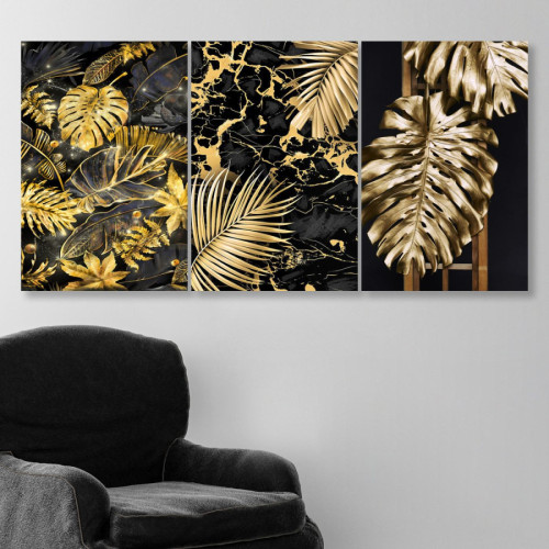 لوحة حائط أوراق نباتات ذهبية - خشب ام دي اف - 120x60 سم - PH 65