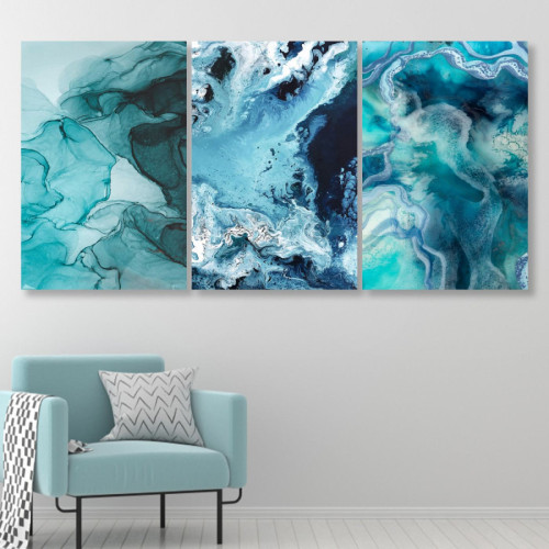 لوحة حائط أزرق متموج - خشب ام دي اف - 120x60 سم - PH 67
