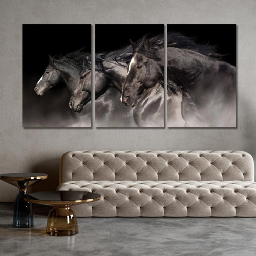 لوحة حائط ثلاث أحصنة سوداء - خشب ام دي اف - 120x60 سم - PH 12