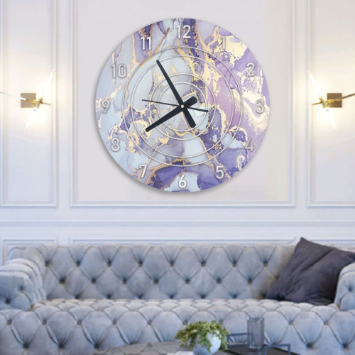 ساعة حائط دائرية بتصميم رخامي - 50x50 سم - بنفسجي وأزرق - hs-cnc-31