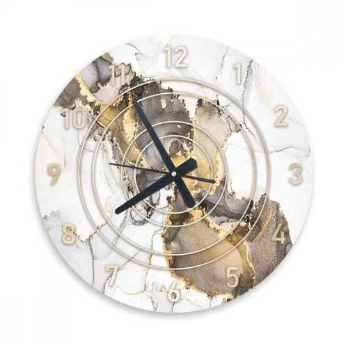 ساعة حائط دائرية بتصميم رخامي - 50x50 سم - بيج وذهبي - hs-cnc-32