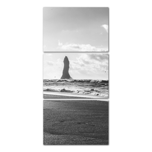 لوحة جدارية أنيقة لشاطئ - 3 قطع - 120x60 سم - رمادي
