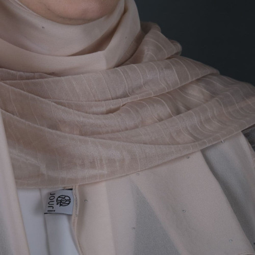 طرحة جوري نص شيفون بستراس مع بليسيه مكسر - 180x60 سم