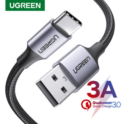 يوجرين سلك شاحن من USB إلى USB-C مضفر بطول 2 م - أسود
