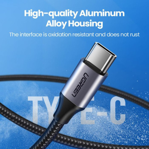 يوجرين سلك شاحن من USB إلى USB-C مضفر بطول 2 م - أسود