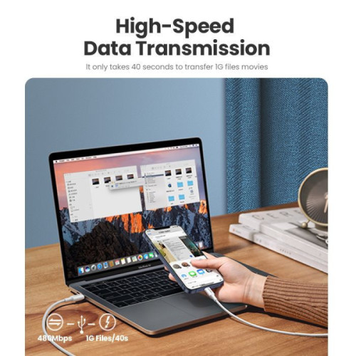 يوجرين سلك شاحن من USB-C إلى آيفون بطول 2 م - أبيض