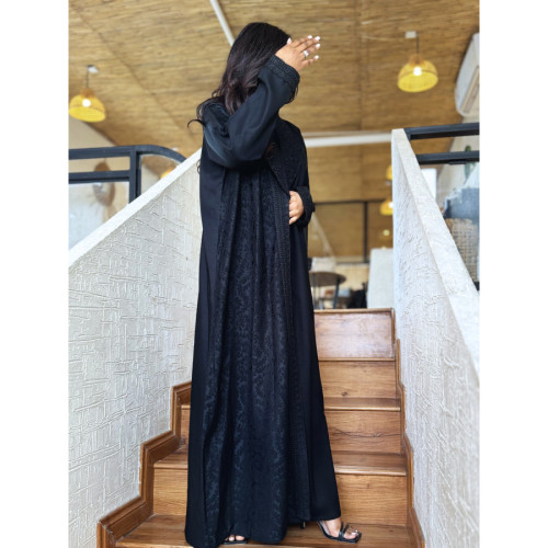 عباية عملية مطرزة للنساء - أسود - A158