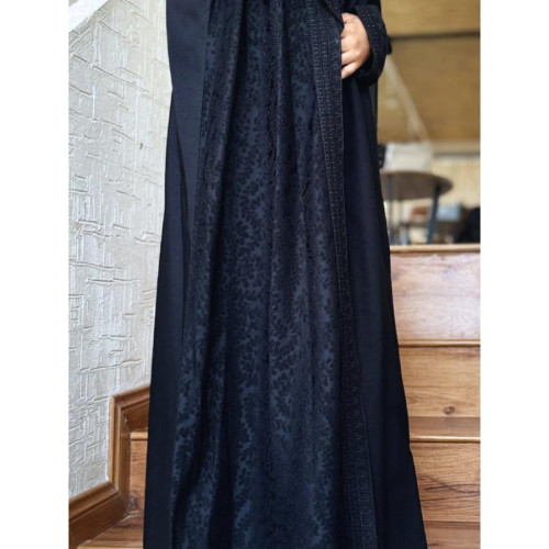 عباية عملية مطرزة للنساء - أسود - A158