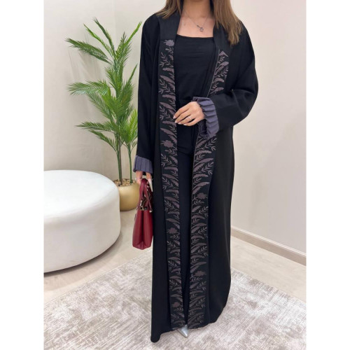 عباية لف منسوجة قماش كريب - أسود - A179