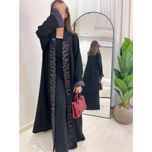 عباية لف منسوجة قماش كريب - أسود - A179