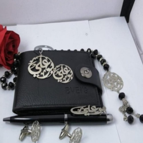 طقم اكسسوارت للرجال مطلي فضة - فضي وأسود - 5 قطع - F10