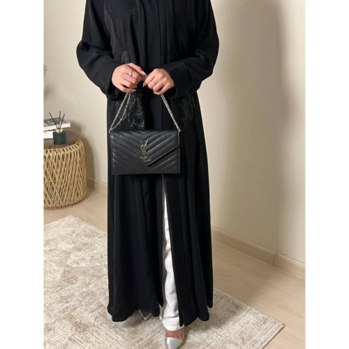 عباية لف منسوجة من الكريب للنساء - أسود - A193
