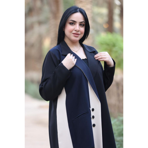 عباية من الكريب فاخرة و أنيقة للنساء - كحلي وبيج - 02a-06