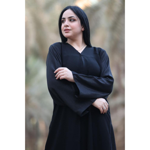 عباية شيفون لمعة سادة من الجوانب للنساء - أسود - 02a-012