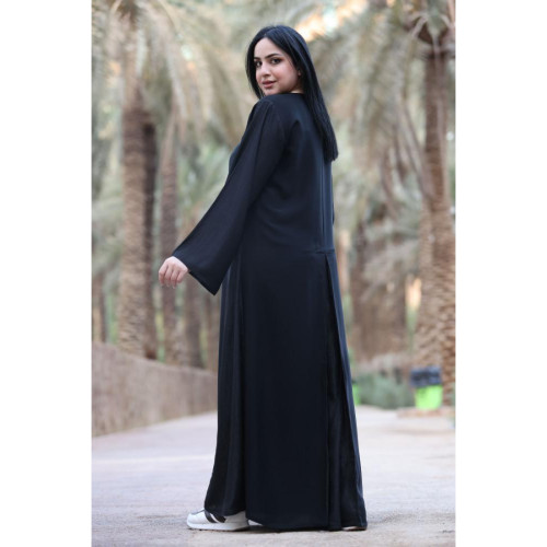 عباية شيفون لمعة سادة من الجوانب للنساء - أسود - 02a-012