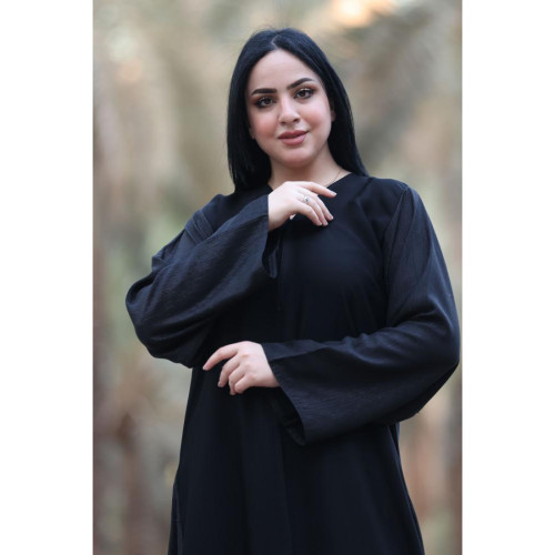 عباية شيفون لمعة سادة من الجوانب للنساء - أسود - 02a-012
