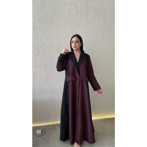 عباية باربي مع تصميم جيب للنساء - خمري وأسود -02a-022