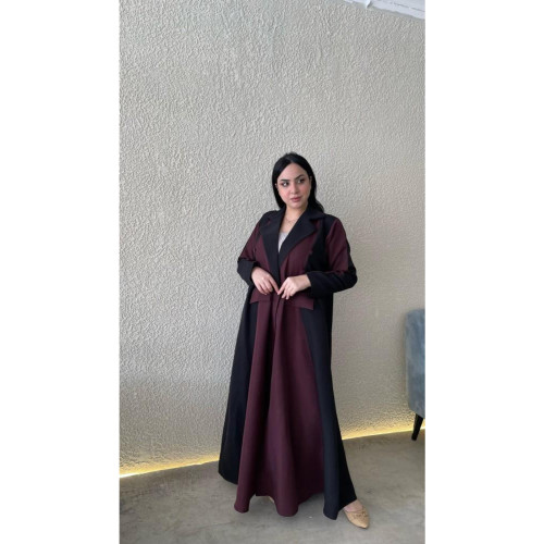 عباية باربي مع تصميم جيب للنساء - خمري وأسود -02a-022