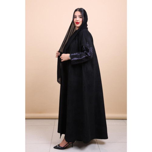 عباية شاموه بأكمام مطرزة للنساء - أسود