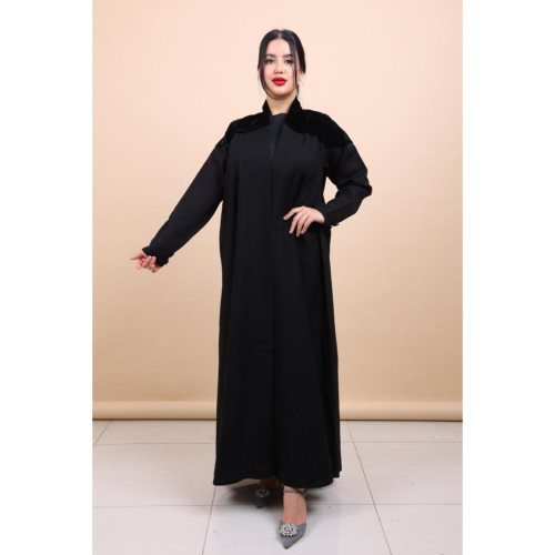 عباية كتان باكتاف مخمل ناعم للنساء - أسود