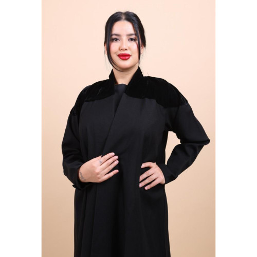 عباية كتان باكتاف مخمل ناعم للنساء - أسود