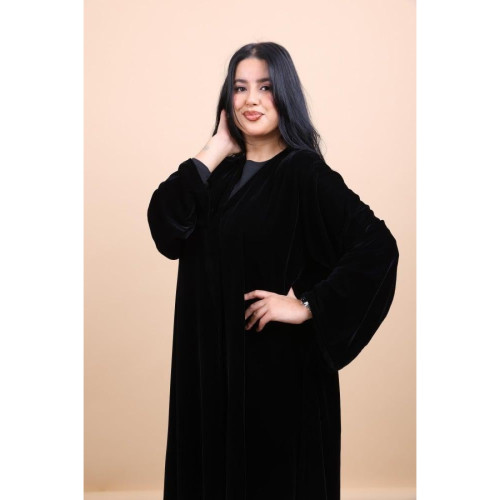 عباية مخمل كم مربع للنساء - أسود