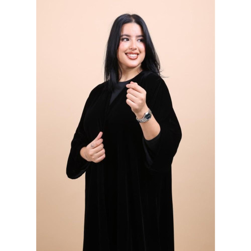 عباية مخمل كم مربع للنساء - أسود