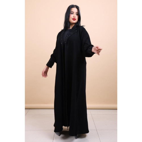 عباية مخمل كم مربع للنساء - أسود