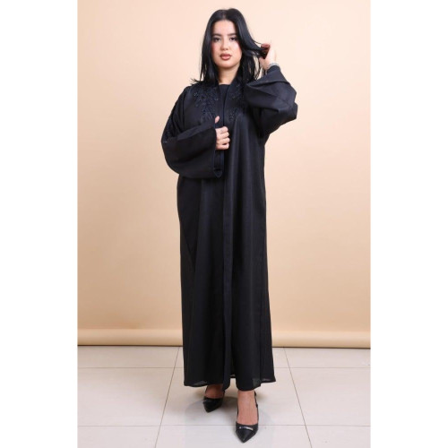 عباية كتان شك يداوي كحلي مع اسود للنساء - أسود وكحلي