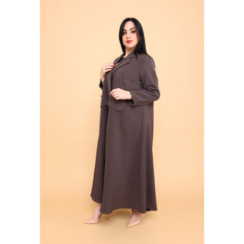 عباية مع جيوب وياقة قلاب أنيقة - كريب - بيج غامق - 02-016