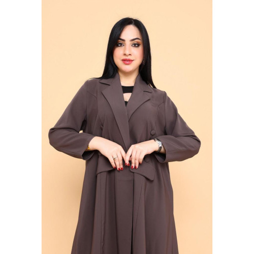 عباية مع جيوب وياقة قلاب أنيقة - كريب - بيج غامق - 02-016