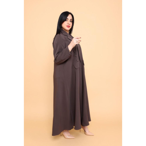 عباية مع جيوب وياقة قلاب أنيقة - كريب - بيج غامق - 02-016