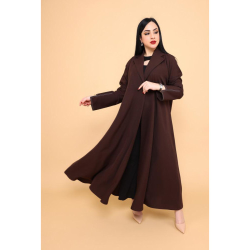 عباية بكم ضيق بتصميم مميز وياقة قلاب أنيقة - كريب - بني داكن - 01-008