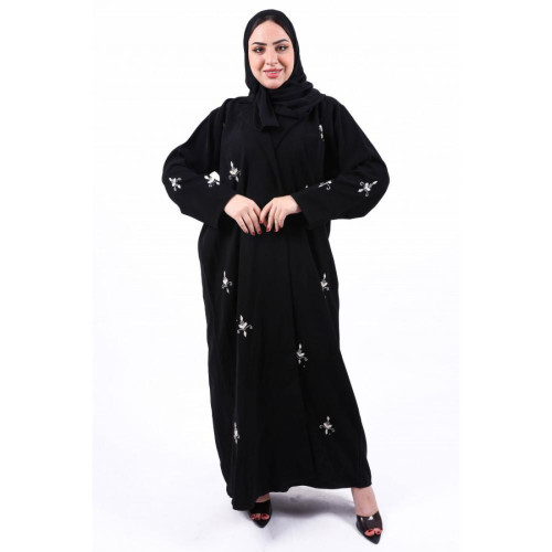 عباية قماش انترنت شك بالكامل ملون للنساء - أسود