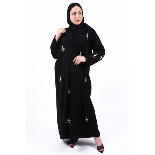 عباية قماش انترنت شك بالكامل ملون للنساء - أسود