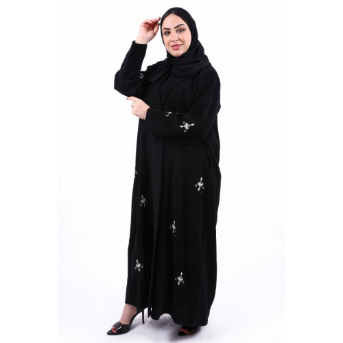 عباية قماش انترنت شك بالكامل ملون للنساء - أسود
