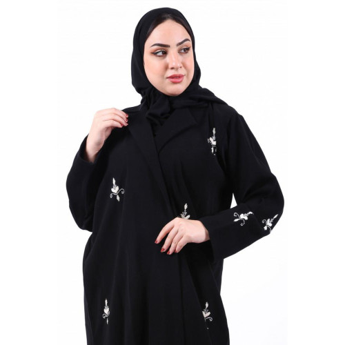 عباية قماش انترنت شك بالكامل ملون للنساء - أسود