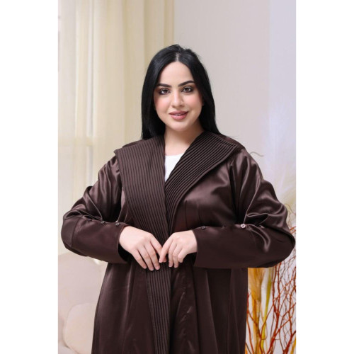 عباية تفتة بياقة مقلوبة ملونة للنساء - بني