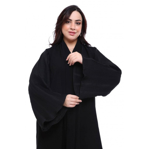 عباية كتان كم كسرات بليسه للنساء - أسود