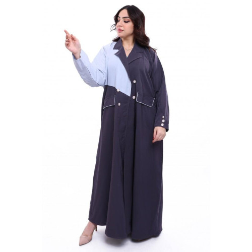 عباية ملونة من الامام مع موديل أزرار ناعمة للنساء - كحلي